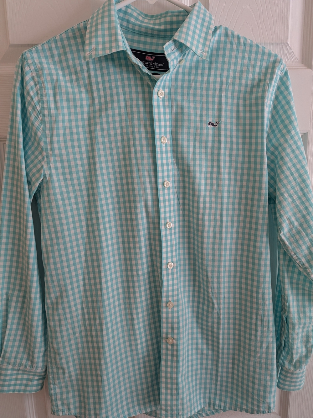Vineyard Vines Aqua Gingham Long-Sleeve Button-Up Shirt